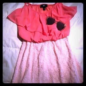 Coral and Pink Ruffle Top, Chiffon/Lace Dress